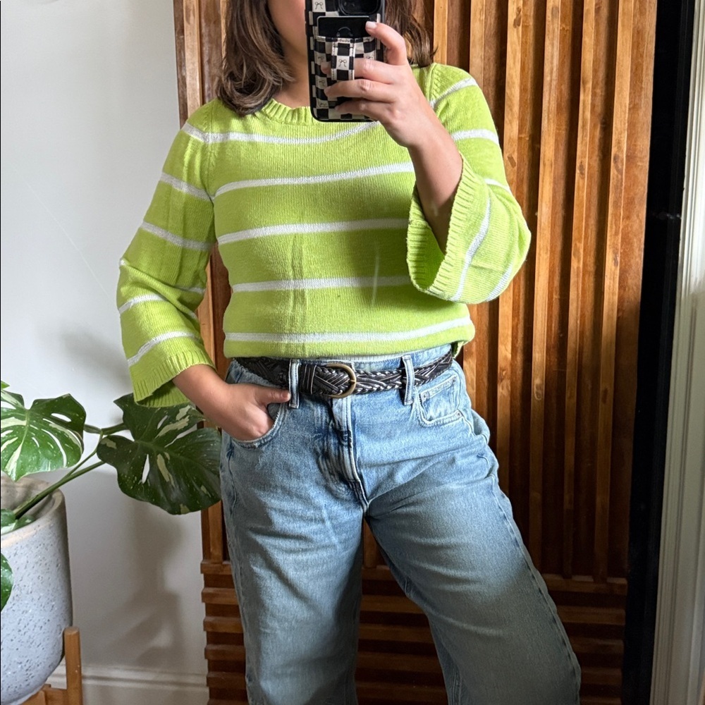 Alice and olivia Pullover Striped Neon Green Sweater. Size M